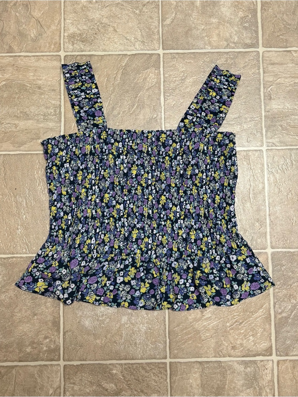 XL Lauren Conrad Smocked Floral Square-Neck Tank Top